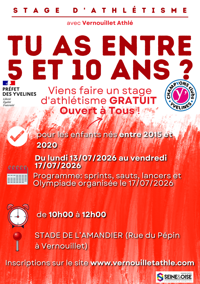 STAGE D'ATHLETISME du 13/07 au 17/07/2026
