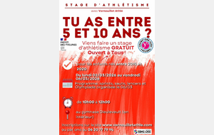 STAGE  GRATUIT POUR LES ENFANTS DE 5 à 10 ans du lundi 02/03/2026 au vendredi au 06/03/2026 de 10h00 à 12h00