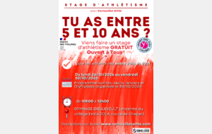 Stage GRATUIT ouvert à tous les enfants de 5 à 10 ans  licenciés ou non au club du 26/10/2026 au 30/10/2026