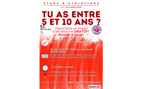 Stage GRATUIT ouvert à tous les enfants de 5 à 10 ans  licenciés ou non au club du 26/10/2026 au 30/10/2026